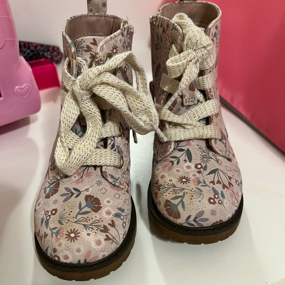 Pink floral boots